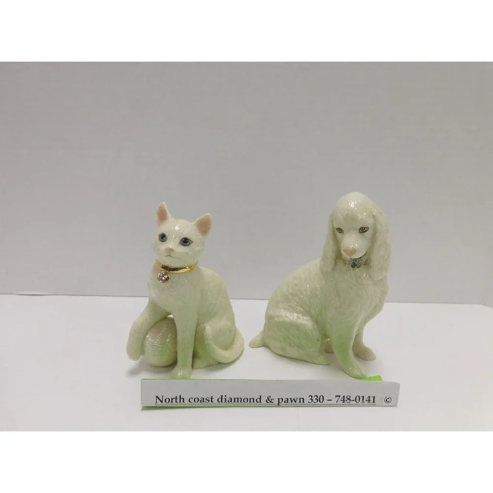 Two Lenox Figurines Cocker-Spaniel w/ Gem Collar & Cat w/Gem Collar DW799